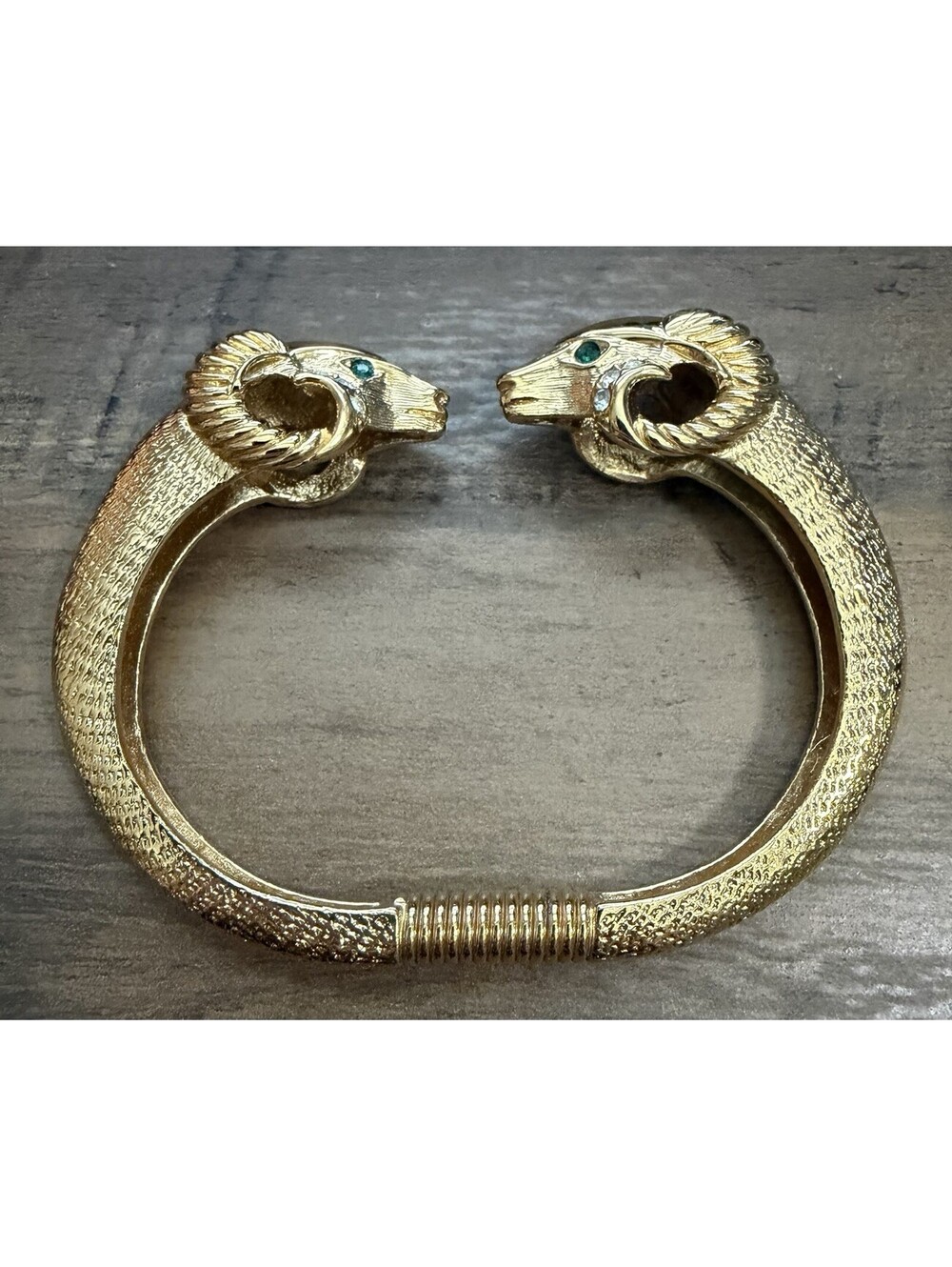 Vintage Kenneth Jay Lane Bracelet RAM HEAD With Green Eyes